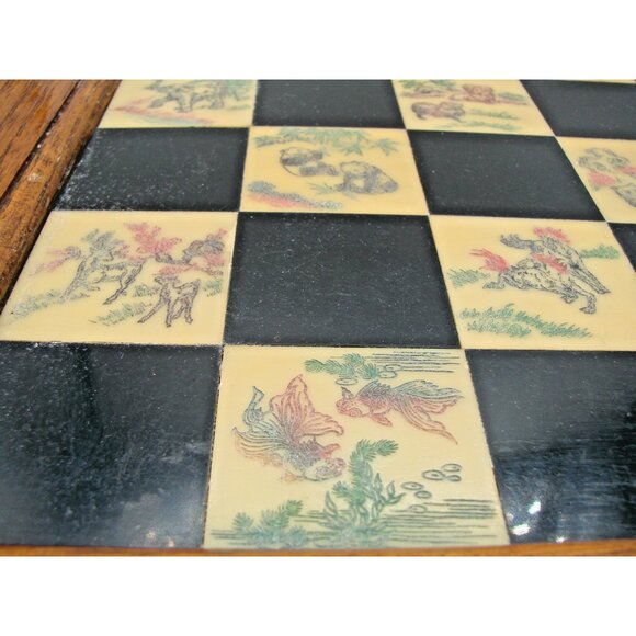 Asian Chess Set Hand Carved Soapstone Resin Wood Fold Storage Case 8 Fairies Vtg - Picture 4 of 13